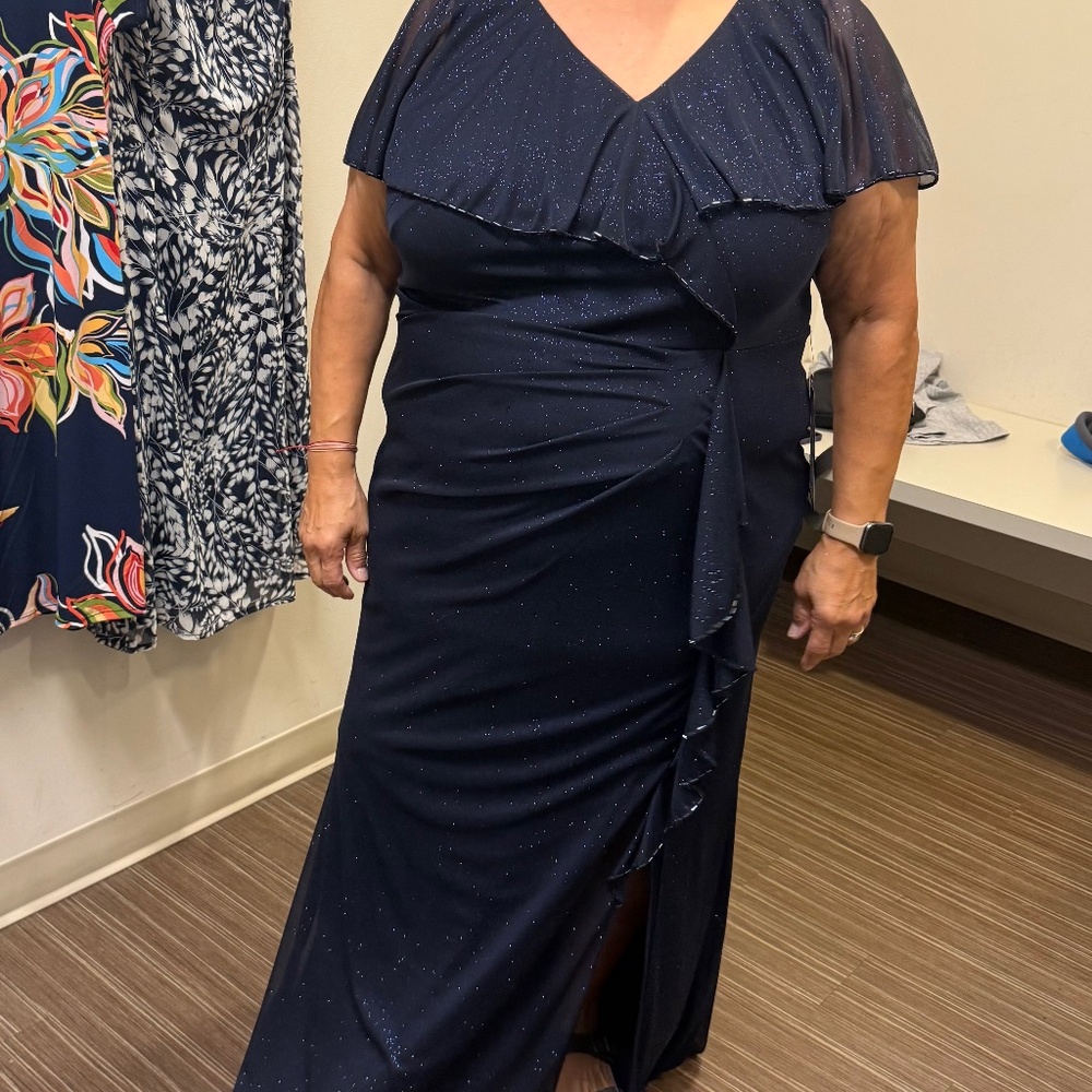 Navy floor length shimmer dress